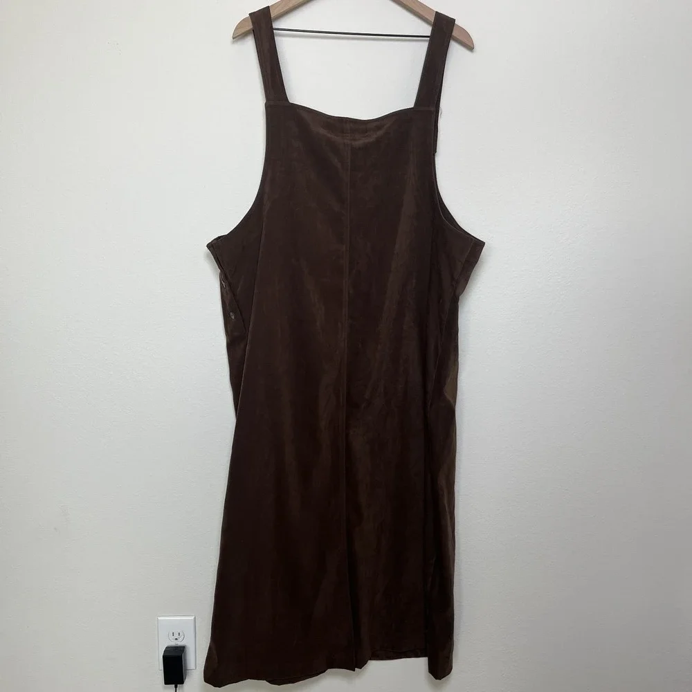 VTG 90s Women Chocolate Brown Jumper Overall Chore Dress 2X Faux Suede Western‎ - Picture 8 of 11